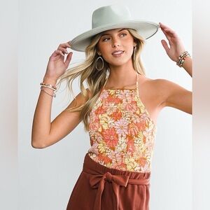 Billabong Pink and Orange Smocked Top